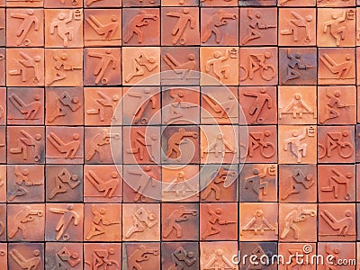 sports symbols on ceramic mosaic background Stock Photo