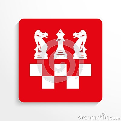 Sports symbols. Chess. Vector icon. Red and white image on a light background with a shadow. Vector Illustration