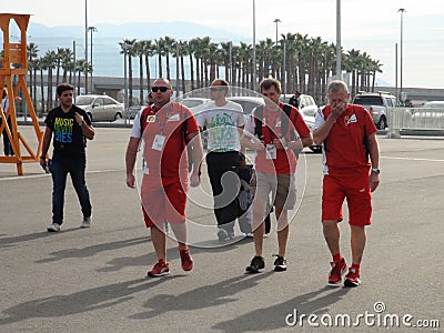 Sports teams come to the Olympic Park. Sochi Autodrom 2014 FORMULA 1 RUSSIAN GRAND PRIX . Editorial Stock Photo