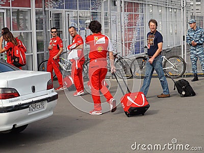 Sports teams come to the Olympic Park. Sochi Autodrom 2014 FORMULA 1 RUSSIAN GRAND PRIX . Editorial Stock Photo