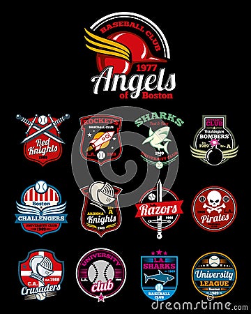 Sports teams high school, university and college vector color badges Vector Illustration