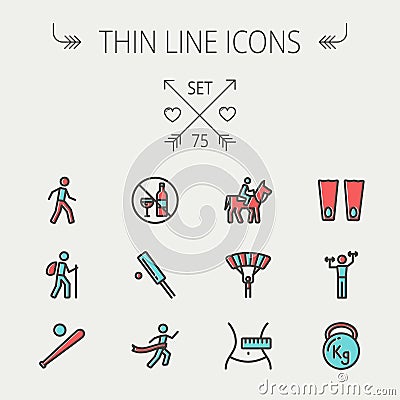 Sports thin line icon set Vector Illustration