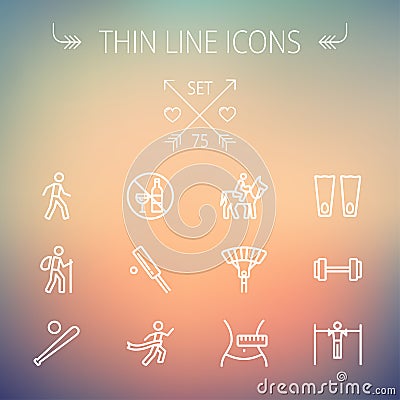 Sports thin line icon set Vector Illustration