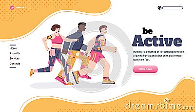 Vector landing page template of app for running athletic active people Vector Illustration