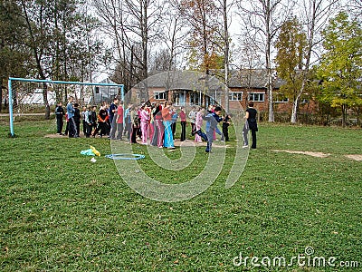 Sports training students to travel to a meeting in the Kaluga region of Russia. Editorial Stock Photo