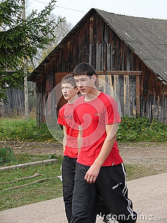 Sports training students to travel to a meeting in the Kaluga region of Russia. Editorial Stock Photo