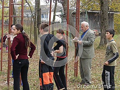 Sports training students to travel to a meeting in the Kaluga region of Russia. Editorial Stock Photo