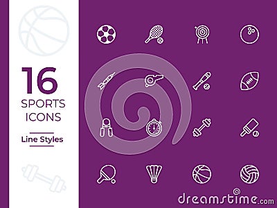 16 Sports vector icon, sports symbol. Modern, simple outline, outline vector illustration for web site or mobile app Cartoon Illustration