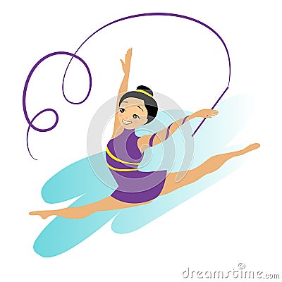 Sports Women Art Gymnastics Workout Exercise Performance Cartoon Illustration