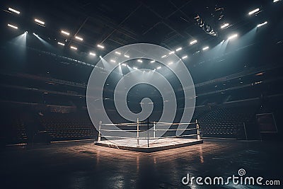 Sports wrestling and boxing sport. Empty boxing arena for competitions. Cartoon Illustration