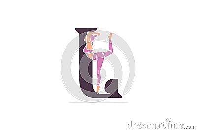 Sports yoga women in letter L vector design. Alphabet letter icon concept. Sports young women doing yoga exercises with letter L Stock Photo