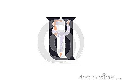 Sports yoga women in letter U vector design. Alphabet letter icon concept. Sports young women doing yoga exercises with letter U Stock Photo