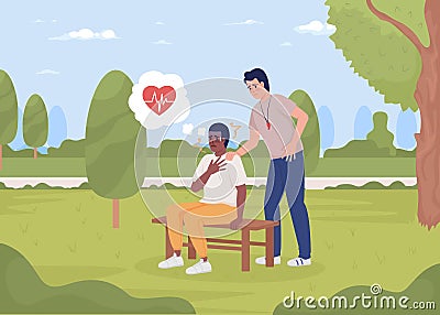 Sportsman with heart attack in park flat color vector illustration Vector Illustration