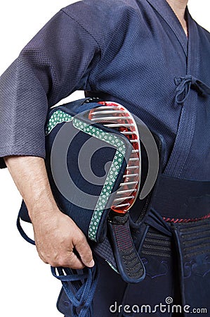 sportsman and protective equipment 'bogu' for Japanese fencing Kendo training close-up Stock Photo