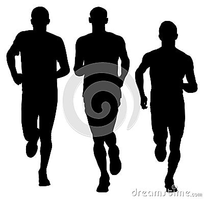 Sportsman running vector silhouettes. Marathon racers running. Vector Illustration