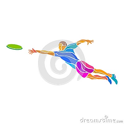 Sportsman throwing flying disc. Ultimate frisbee game. Vector Illustration