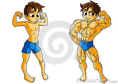 Sportsman to workout and after a workout Vector Illustration