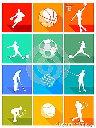 Sportsmen and sports balls Vector Illustration