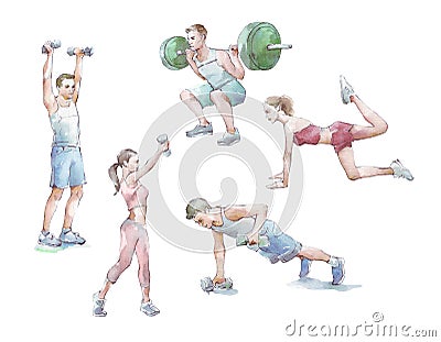 Sportspeople training watercolor Stock Photo