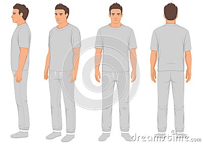 Sportswear fashion man isolated, front, back and side view, vector illustration Vector Illustration