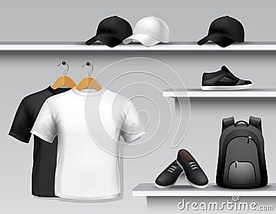 Sportswear Store Shelf Vector Illustration