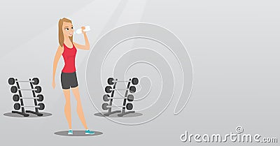 Sportswoman drinking water vector illustration. Vector Illustration