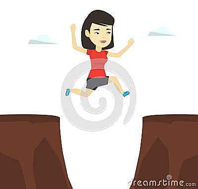 Sportswoman jumping over cliff vector illustration Vector Illustration