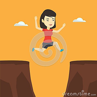 Sportswoman jumping over cliff vector illustration Vector Illustration