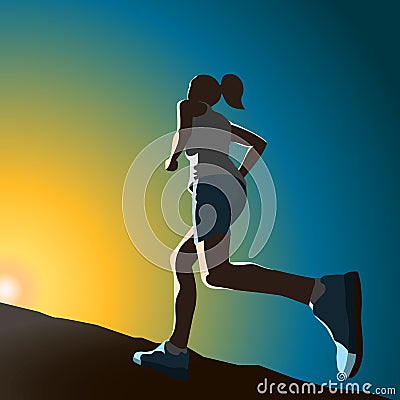 A sportswoman running up the hill Cartoon Illustration