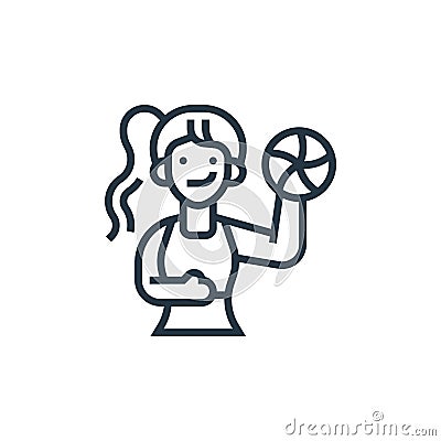 sportswoman vector icon isolated on white background. Outline, thin line sportswoman icon for website design and mobile, app Vector Illustration