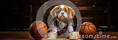 Sporty Dog Ready For A Game In A Basketball Jersey Stock Photo