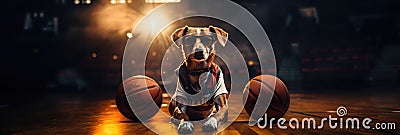 Sporty Dog Ready For A Game In A Basketball Jersey Stock Photo