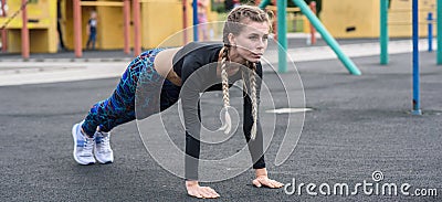 Sporty girl doing abs exercises. Stock Photo