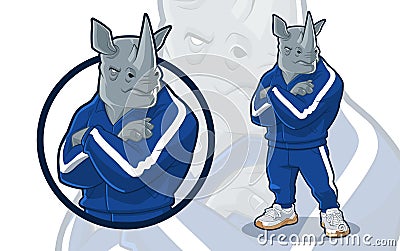 Sporty Looking Rhino in Blue Tracksuit Stock Photo