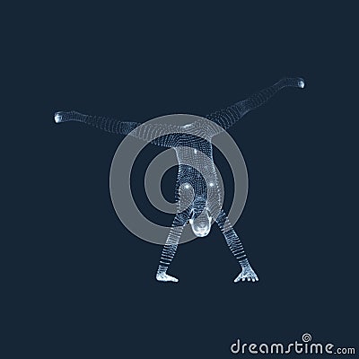 Sporty man doing handstand exercise. Gymnast. 3D model of man. Human body model. Gymnastics activities for icon health. Vector Illustration