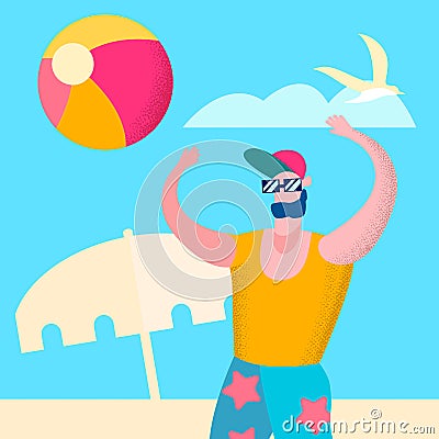 Sporty Man Playing Beach Volleyball Illustration Vector Illustration