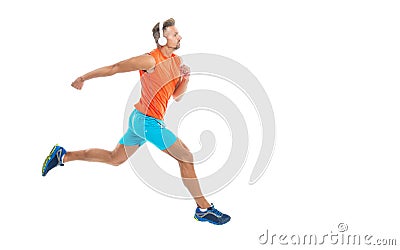 sporty man sport runner sportsman running and joggig in sportswear has stamina isolated on white background Stock Photo