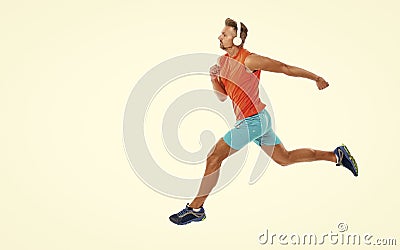 sporty man sport runner sportsman running and joggig in sportswear has stamina isolated on white background Stock Photo