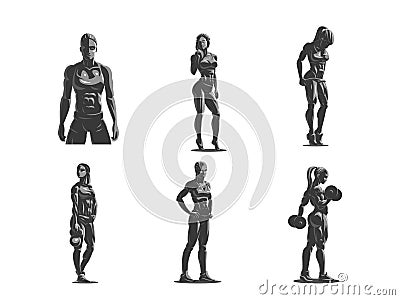 Woman fitness emblem set. Vector Illustration