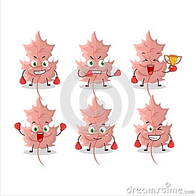 A sporty oak pink leaf boxing athlete cartoon mascot design Cartoon Illustration