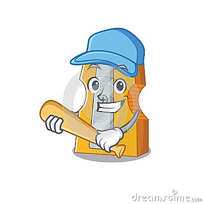 Sporty pencil sharpener cartoon character design with baseball Vector Illustration