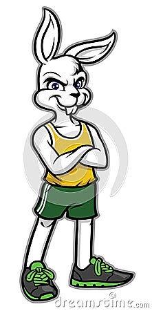 Sporty rabbit mascot wearing sport shoes Vector Illustration