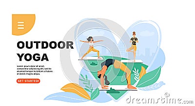 Sporty women practicing yoga in the park. Girls standing in various poses. Vector Illustration