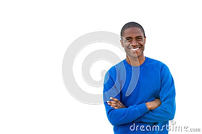 Sporty young man smiling on isolated white background Stock Photo