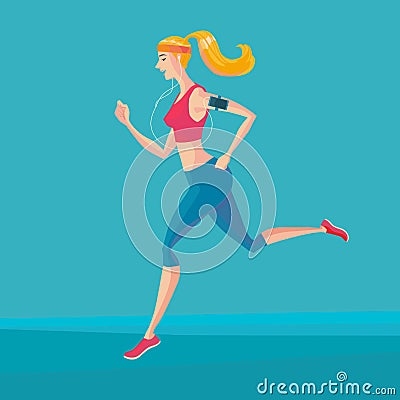Sporty young woman jogger. Vector Illustration