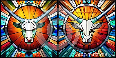 Spot the difference stained glass longhorn cow bovine vector graphics illustration Cartoon Illustration