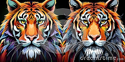Spot the difference tiger portrait colored Stock Photo