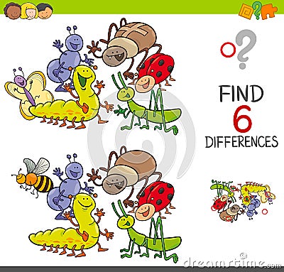 Spot the differences with cute insects Vector Illustration