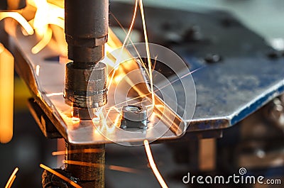 Spot welding machine, automotive part in a car factory Stock Photo