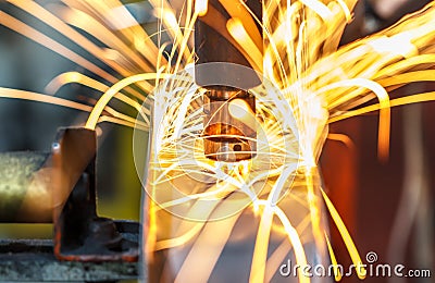 Spot welding machine, automotive part in a car factory Stock Photo